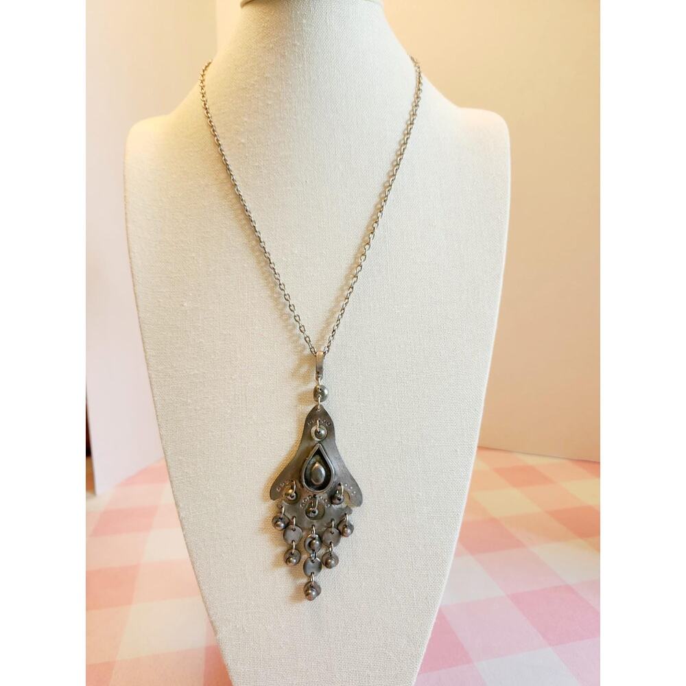 Vintage B. Unger Pewter Modernist Necklace, Scandinavian Artist
